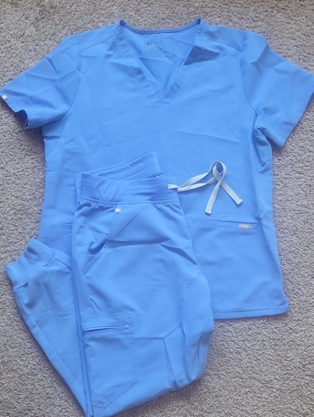 Figs Light Blue Track Pants & Scrub Top Set Woman